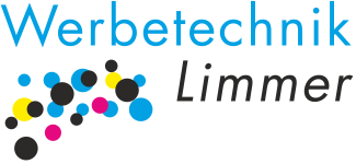 Hier sehen Sie das Logo der Firma Werbetechnik Limmer bestehend aus Text Werbetechnik Limmer und vielen Punkten in den Grundfarben Gelb, Rot, Blau und Schwarz